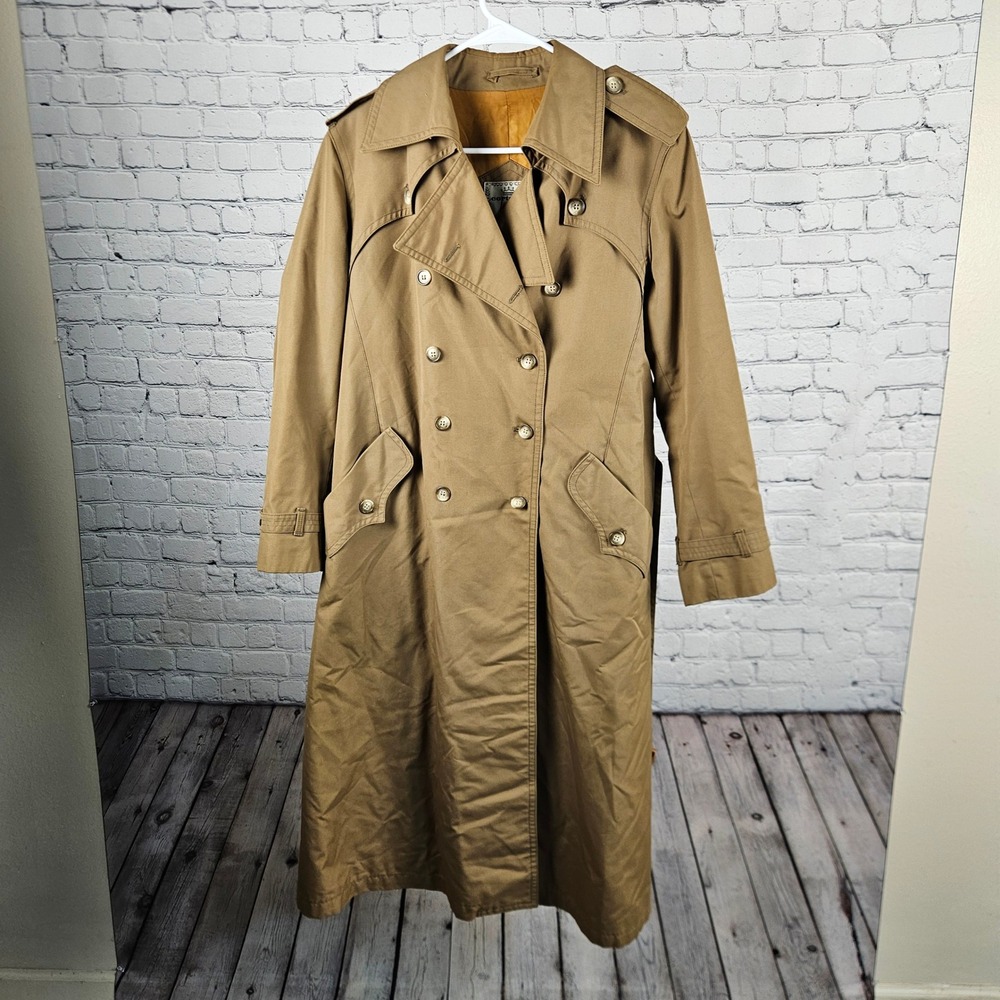 Vintage Cortefiel Nomina Tan Khaki Double Breasted Trench Coat Belted Longline